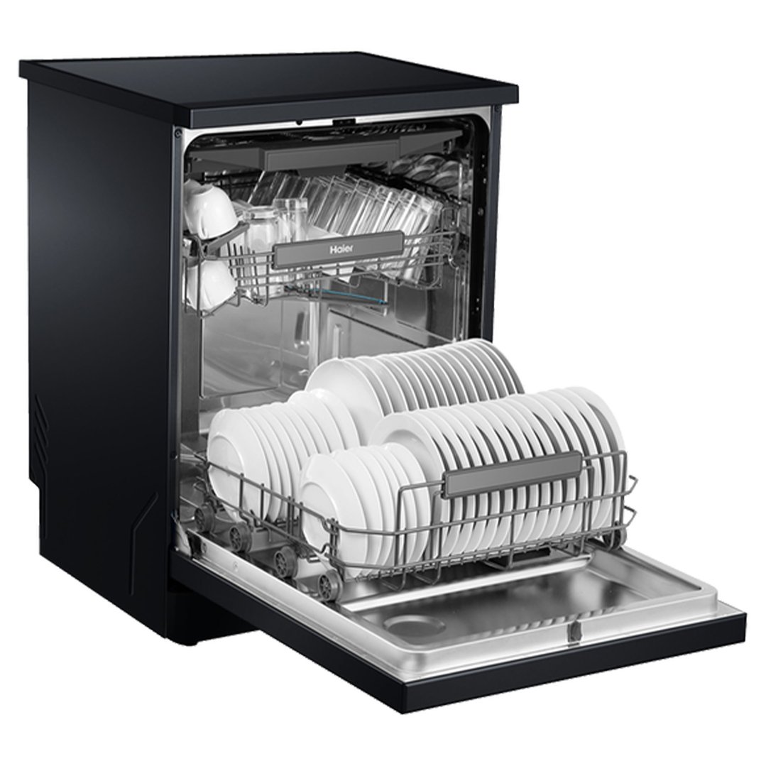 Haier 15 PL Freestanding Dishwasher, Steam - Black HDW15F3B1