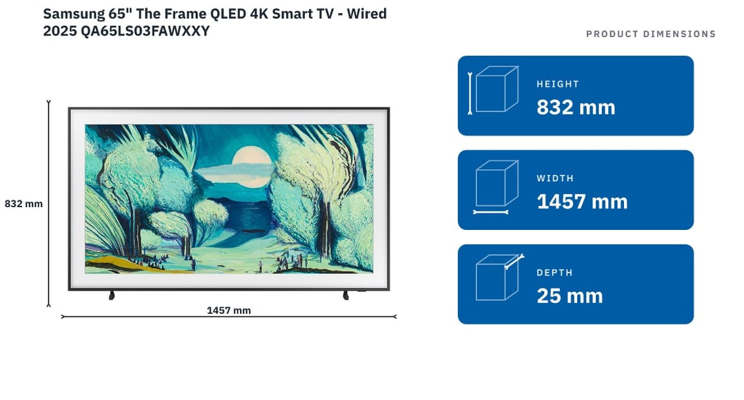 Samsung 65" The Frame QLED 4K Smart TV - Wired 2025 QA65LS03FAWXXY — product dimensions