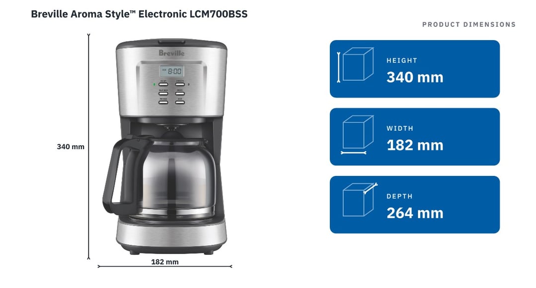 Breville Aroma Style™ Electronic LCM700BSS — product dimensions