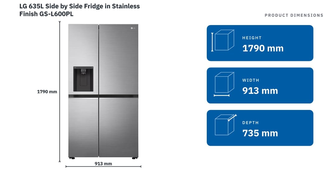 LG 635L Side by Side Fridge in Stainless Finish GS-L600PL
