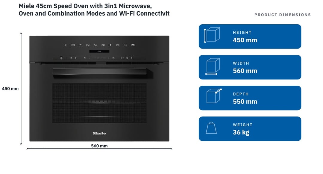 Miele 45cm Speed Oven with 3in1 Microwave, Oven and Combination Modes and Wi-Fi Connectivity Obsidian Black H7240BMOBSW