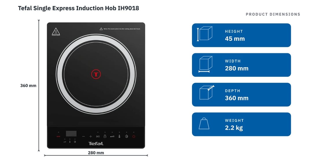 Tefal Single Express Induction Hob IH9018 — product dimensions