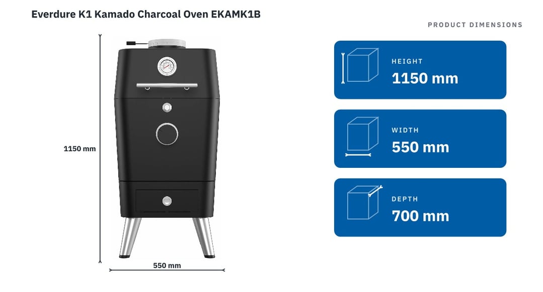 Everdure K1 Kamado Charcoal Oven EKAMK1B — product dimensions