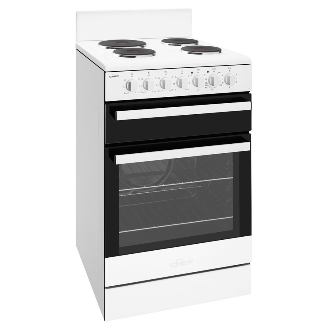 Chef 54cm freestanding cooker with electric cooktop, white CFE547WBB