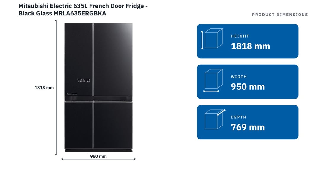 Mitsubishi Electric 635L French Door Fridge - Black Glass MRLA635ERGBKA