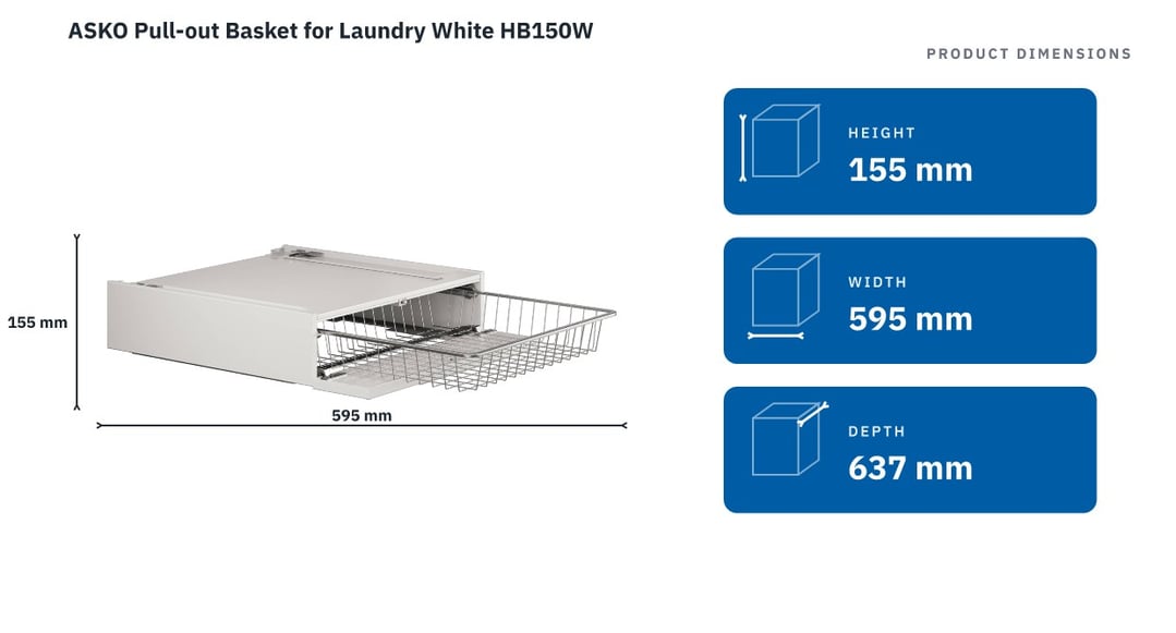 ASKO Pull-out Basket for Laundry White HB150W — product dimensions