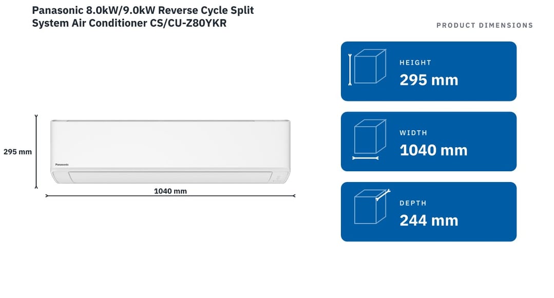 Panasonic 8.0kW/9.0kW Reverse Cycle Split System Air Conditioner CS/CU-Z80YKR — product dimensions