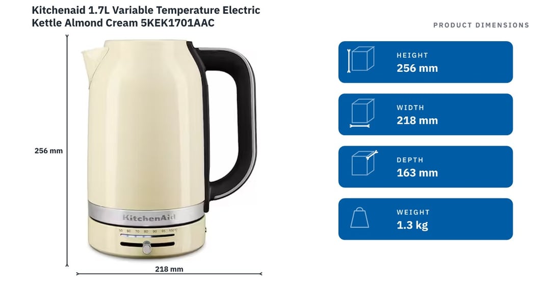 Kitchenaid 1.7L Variable Temperature Electric Kettle Almond Cream 5KEK1701AAC