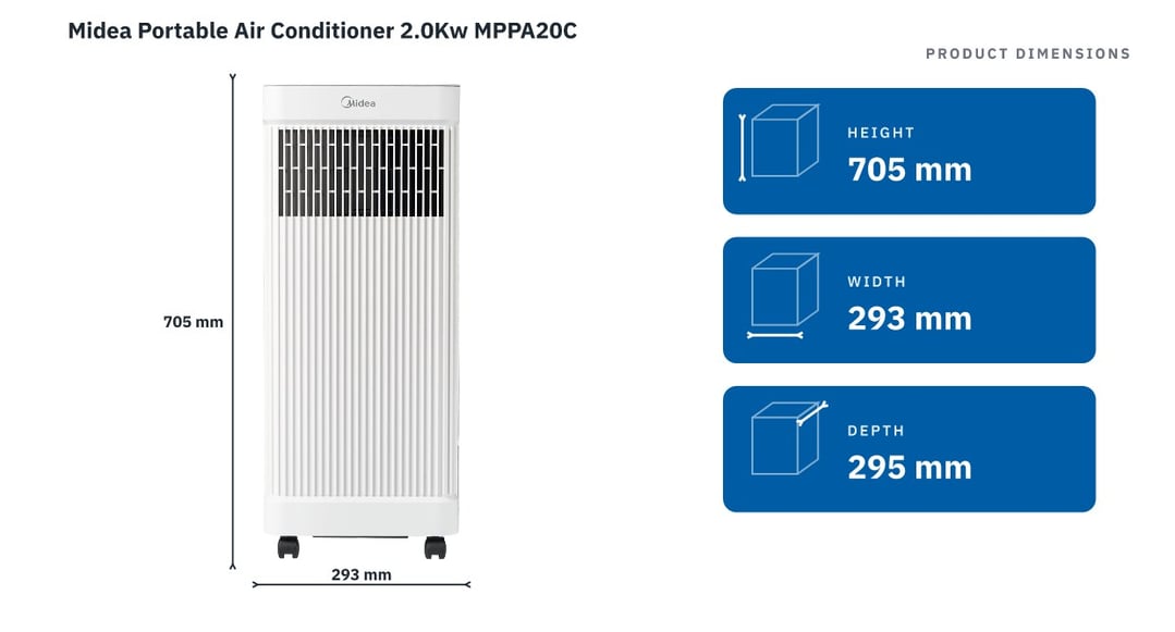 Midea Portable Air Conditioner 2.0Kw MPPA20C — product dimensions
