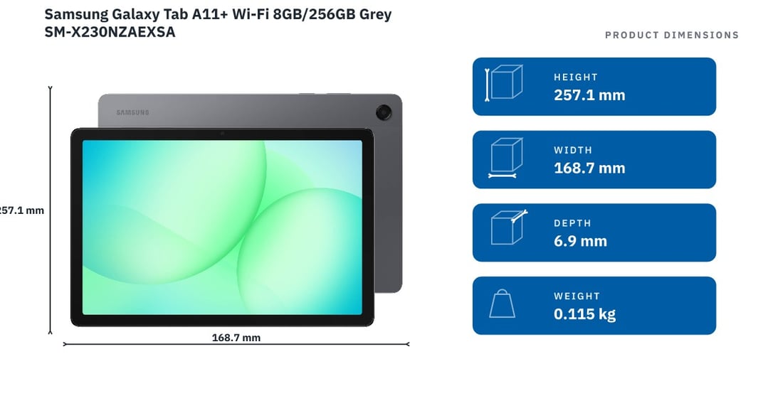 Samsung Galaxy Tab A11+ Wi-Fi 8GB/256GB Grey SM-X230NZAEXSA — product dimensions