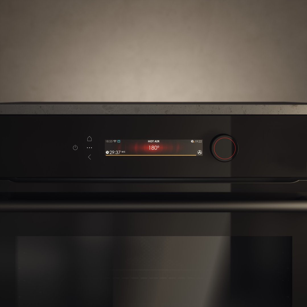 Close up of an oven's control panel displaying "Hot Air 180°"