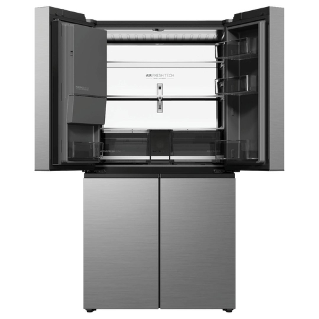 Haier 624L, Quad Door Refrigerator Freezer, Ice & Water, Plumbed, Satina HRF690YZS