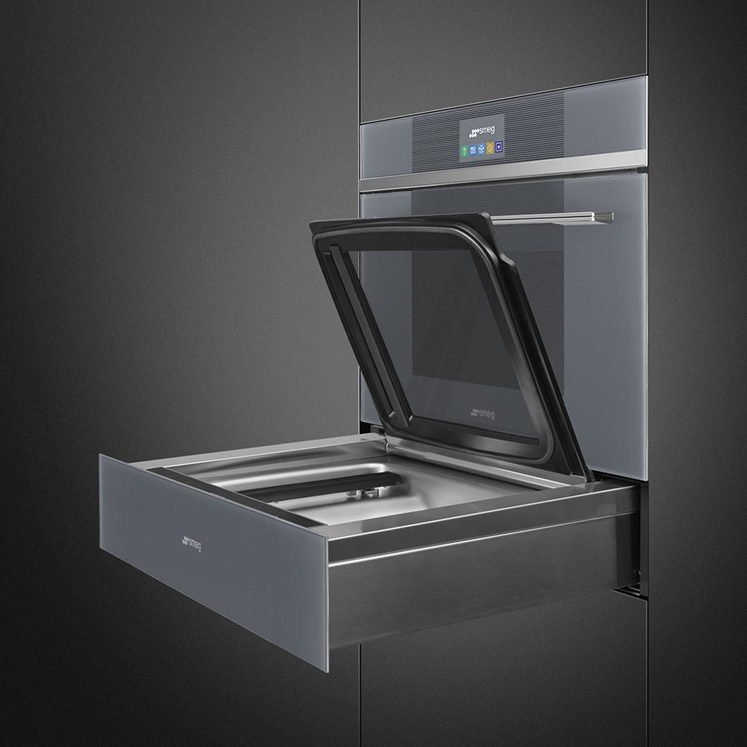 Smeg Sousvide + vacuum drawer, silver stopsol glass, 3 levels + chef