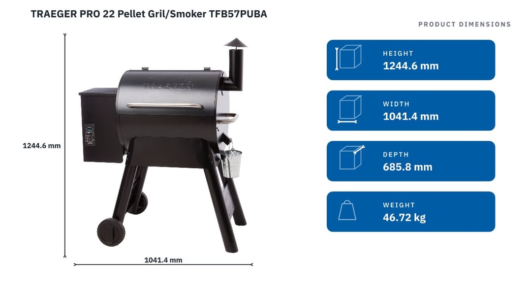 TRAEGER PRO 22 Pellet Gril/Smoker TFB57PUBA — product dimensions