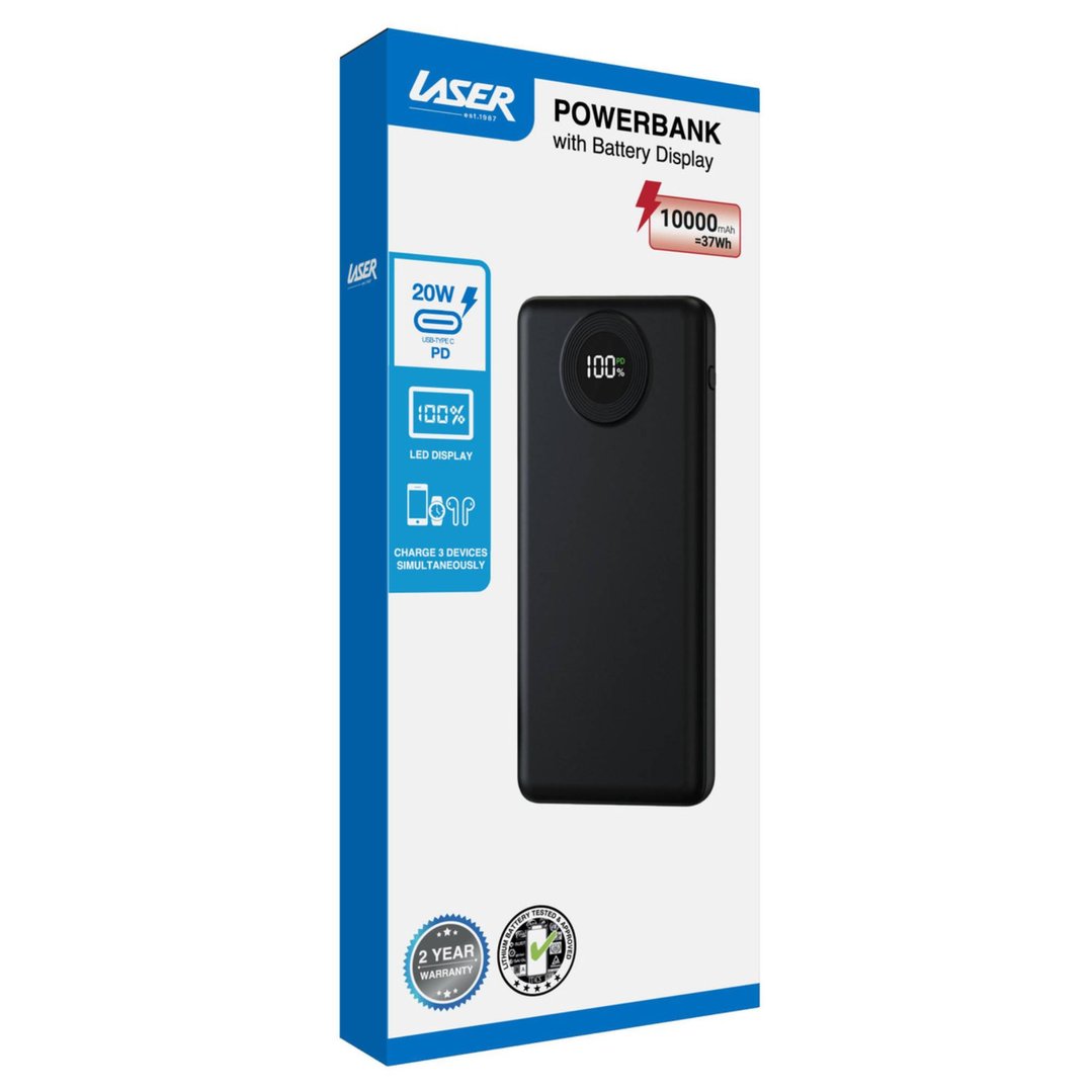 Laser 10000mAh Powerbank with LED Display Black PB-10K25BK-861