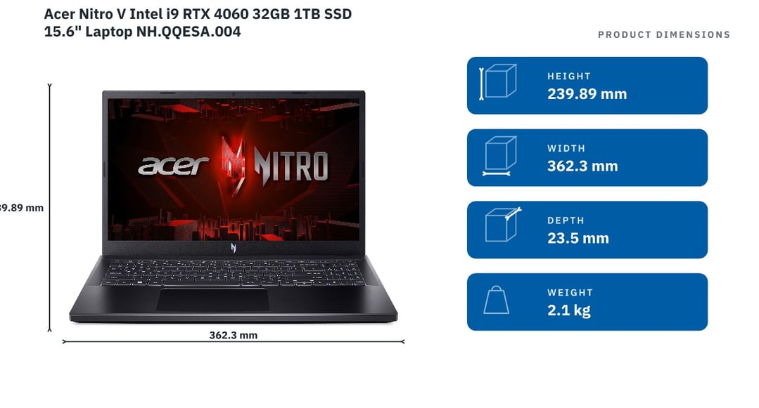 Acer Nitro V Intel i9 RTX 4060 32GB 1TB SSD 15.6" Laptop NH.QQESA.004