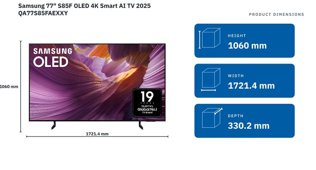 Samsung 77" S85F OLED 4K Smart AI TV 2025 QA77S85FAEXXY