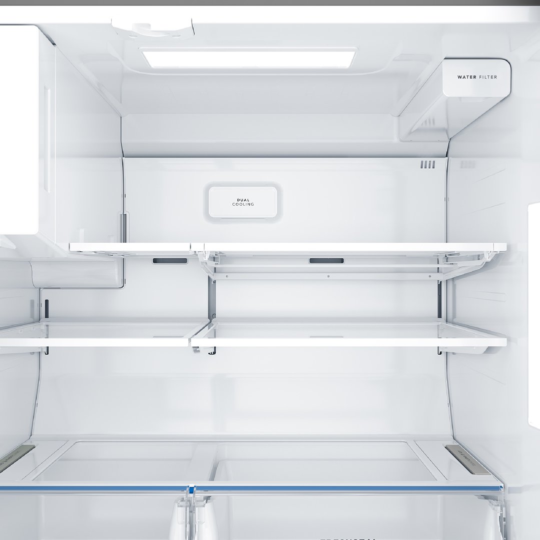 Interior view of a Westinghouse fridge with shelves and drawers