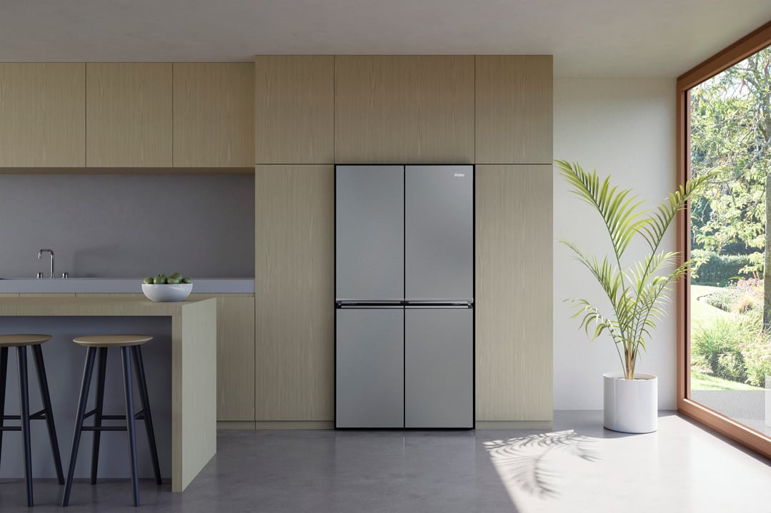 Haier Quad Door Refrigerator Freezer, 91cm, 623L, Ice & Water Satina HRF680YPS