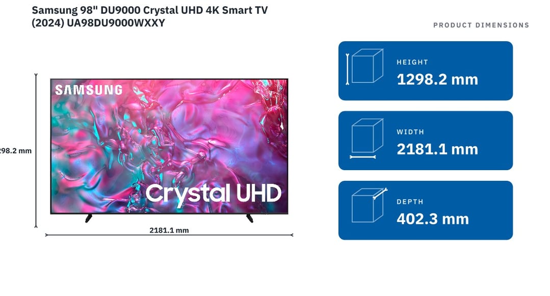 Samsung 98" DU9000 Crystal UHD 4K Smart TV (2024) UA98DU9000WXXY