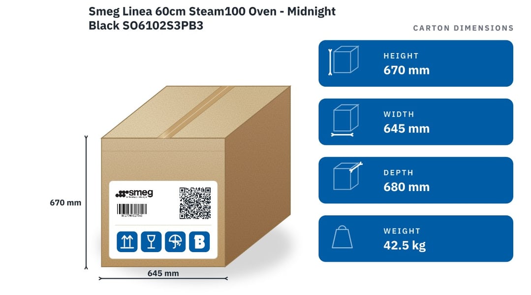 Smeg Linea 60cm Steam100 Oven - Midnight Black SO6102S3PB3 — packaged dimensions