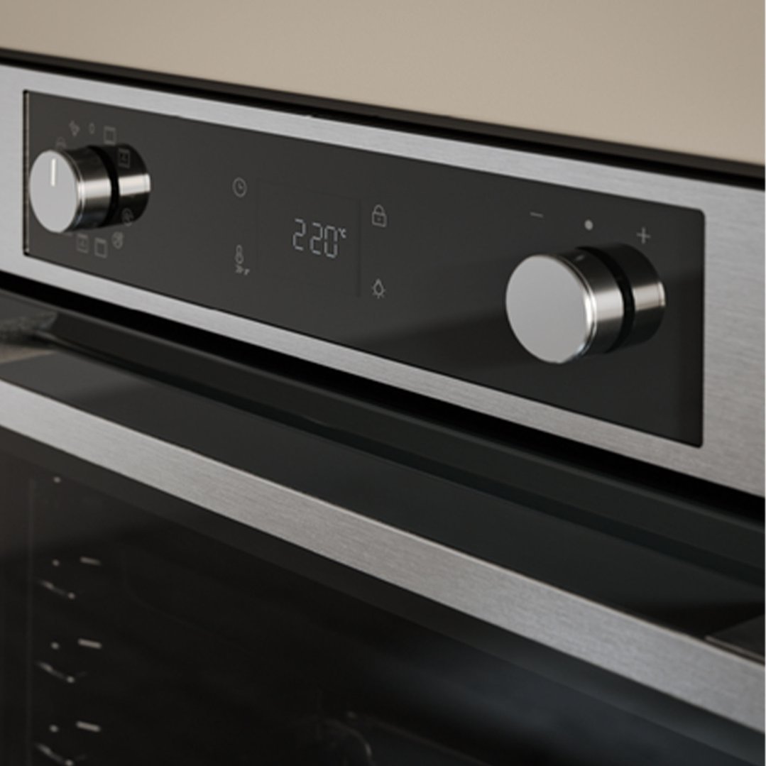 Close up of the control panel of a built-in oven