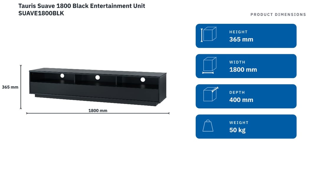 Tauris Suave 1800 Black Entertainment Unit SUAVE1800BLK — product dimensions