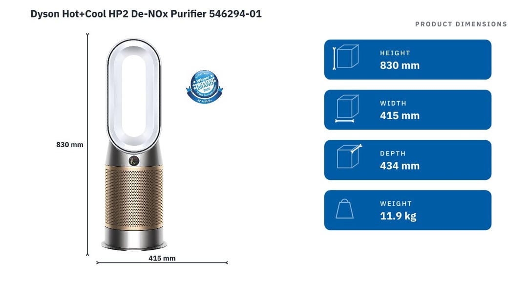 Dyson Hot+Cool HP2 De-NOx Purifier 546294-01 — product dimensions