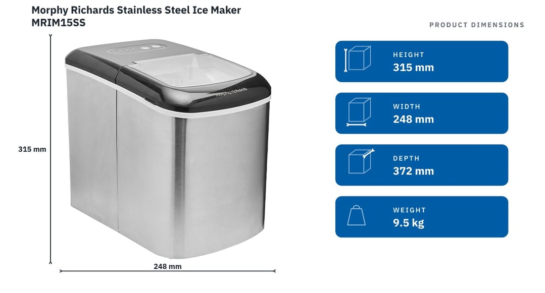 Morphy Richards Stainless Steel Ice Maker MRIM15SS — product dimensions