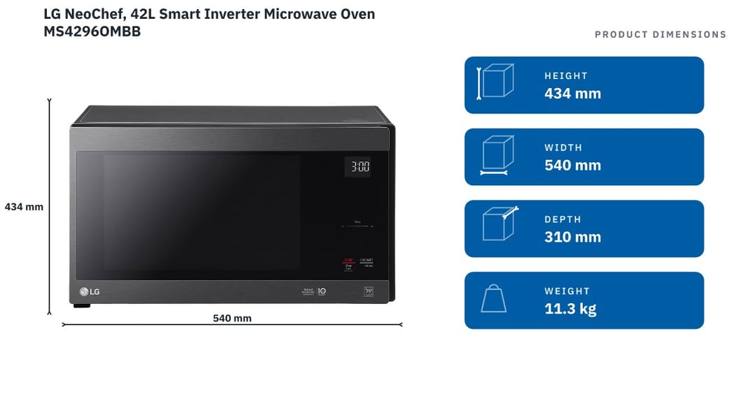 LG NeoChef, 42L Smart Inverter Microwave Oven MS4296OMBB — product dimensions