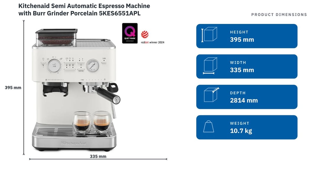 Kitchenaid Semi Automatic Espresso Machine with Burr Grinder Porcelain 5KES6551APL