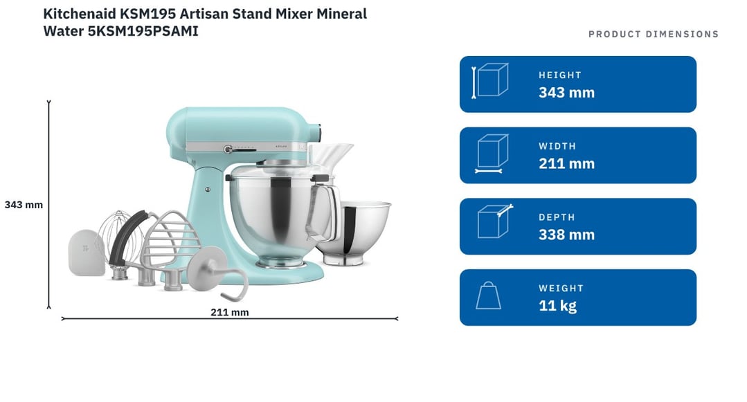 Kitchenaid KSM195 Artisan Stand Mixer Mineral Water 5KSM195PSAMI