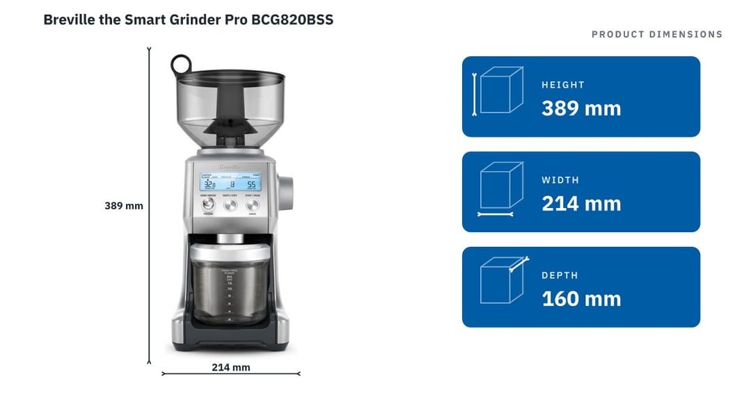 Breville the Smart Grinder Pro BCG820BSS — product dimensions