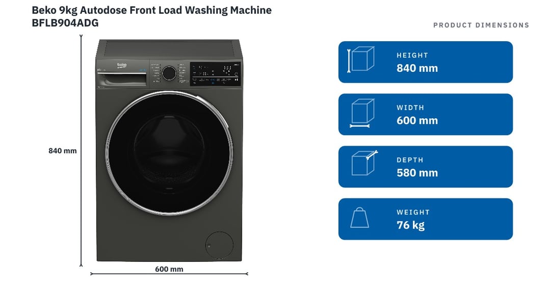 Beko 9kg Autodose Front Load Washing Machine BFLB904ADG
