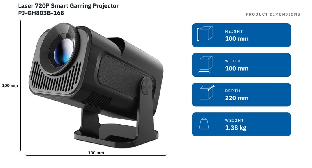Laser 720P Smart Gaming Projector PJ-GH803B-168 — product dimensions