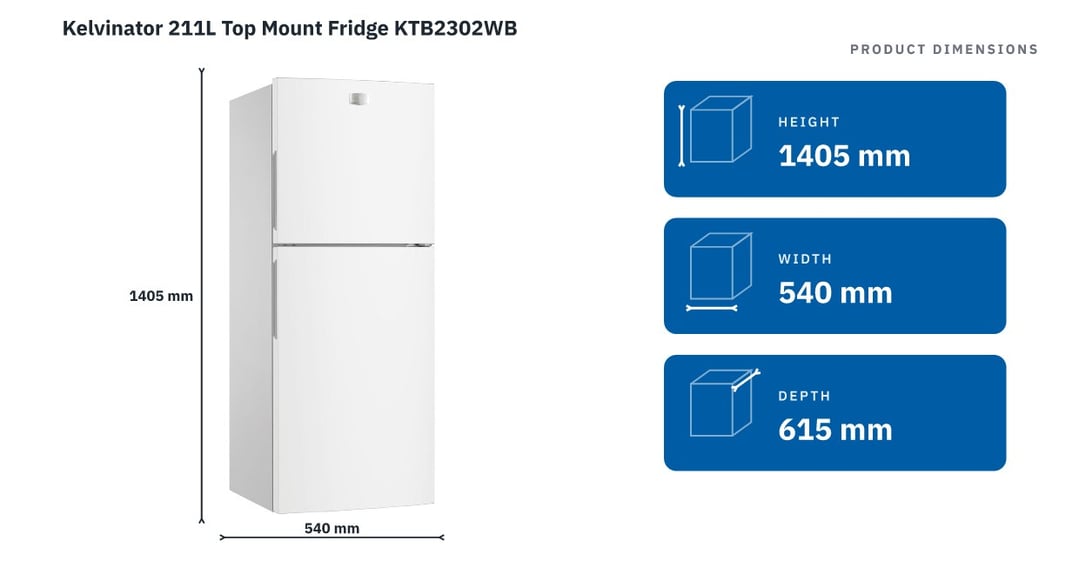 Kelvinator 211L Top Mount Fridge KTB2302WB