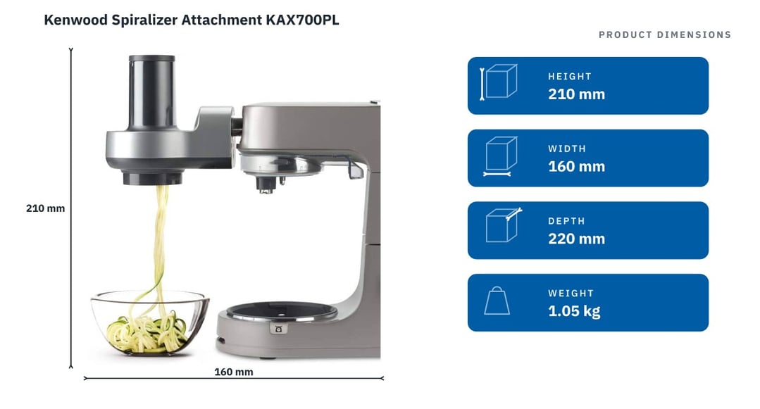 Kenwood Spiralizer Attachment KAX700PL — product dimensions