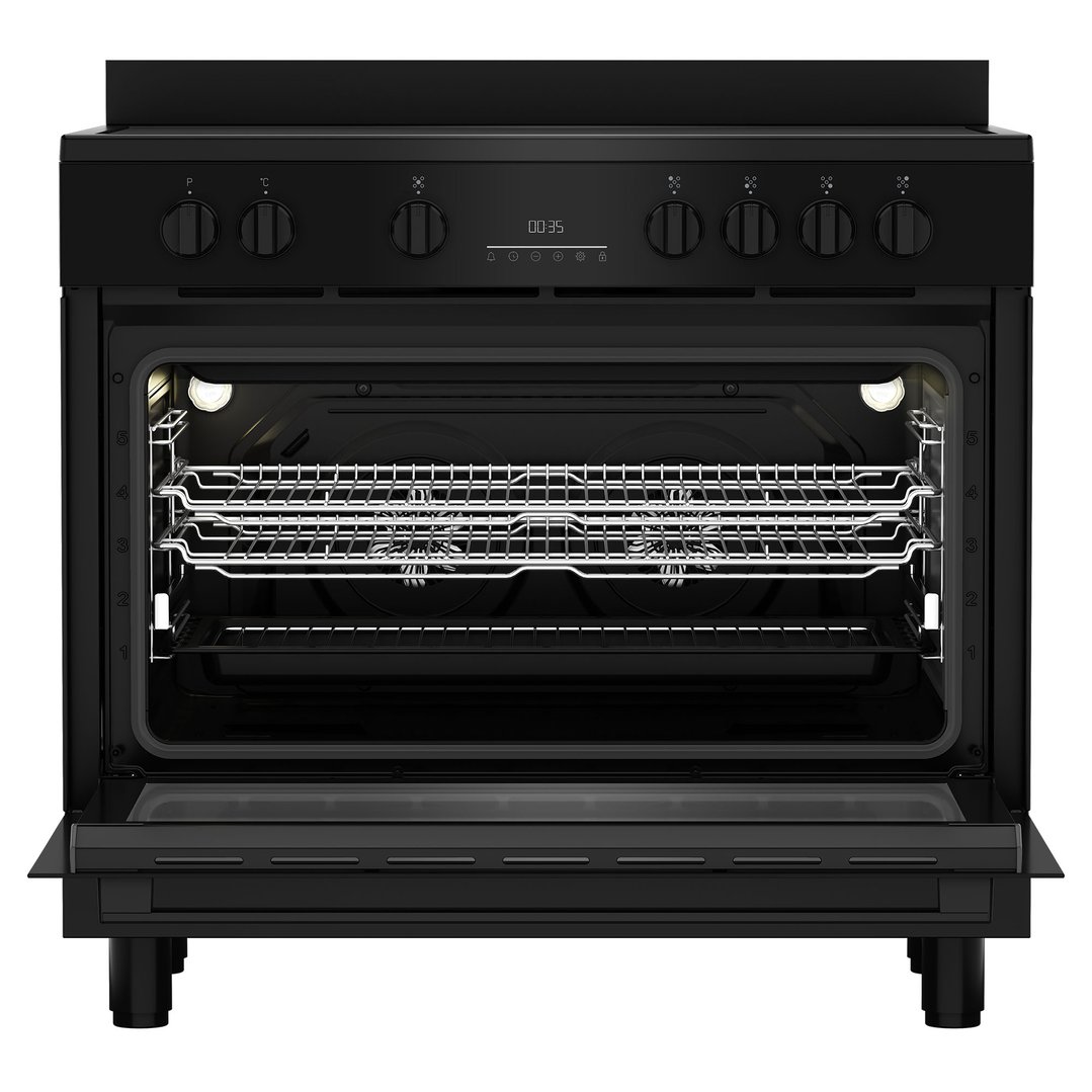 Beko 90cm Black Twin Fan Range Cooker with Ceramic Cooktop BFCB917CMB