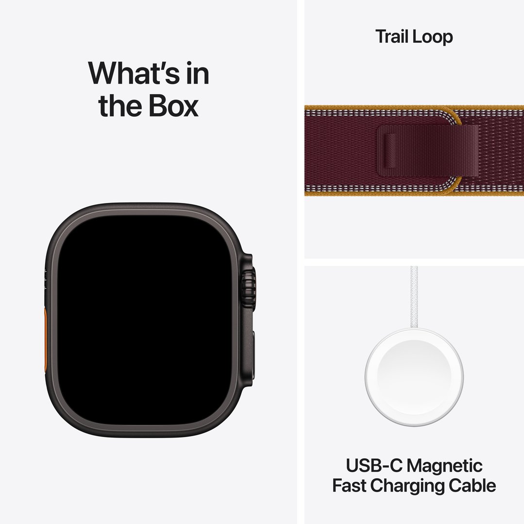 Apple Watch Ultra 4 GPS + Cellular 49mm Black Titanium Case with Burgundy Trail Loop - S/M MJC34X/A