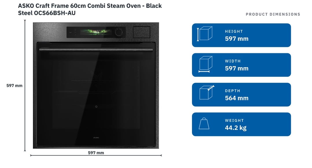 ASKO Craft Frame 60cm Combi Steam Oven - Black Steel OCS66BSH-AU — product dimensions