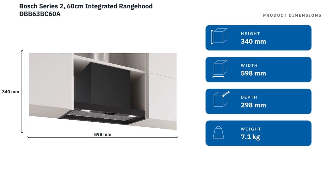 Bosch Series 2, 60cm Integrated Rangehood DBB63BC60A — product dimensions