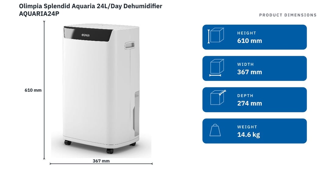 Olimpia Splendid Aquaria 24L/Day Dehumidifier AQUARIA24P — product dimensions