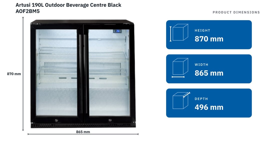 Artusi 190L Outdoor Beverage Centre Black AOF2BM5 — product dimensions