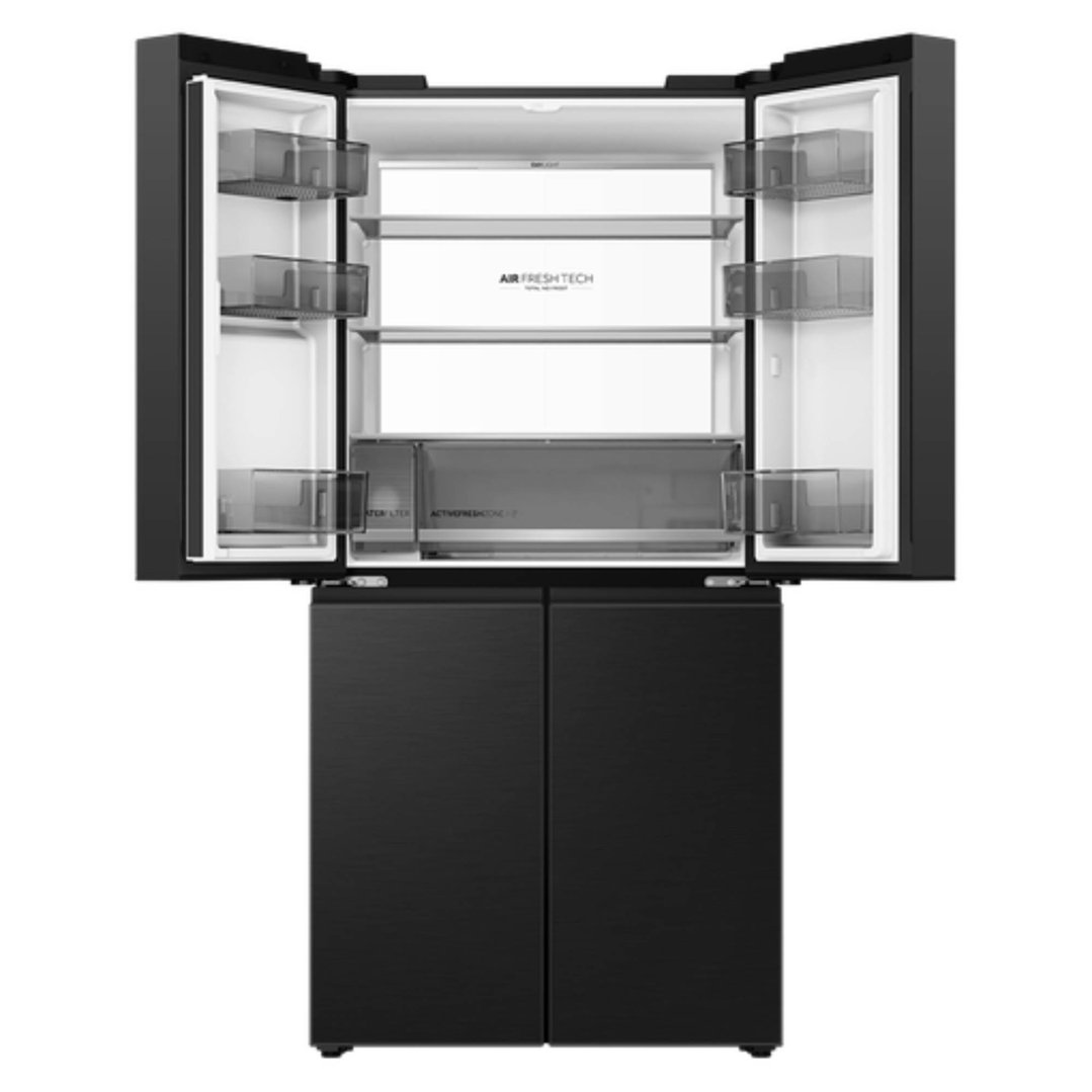 Haier 573L, Quad Door Refrigerator Freezer, Ice & Water, Plumbed, Black HRF590YPC