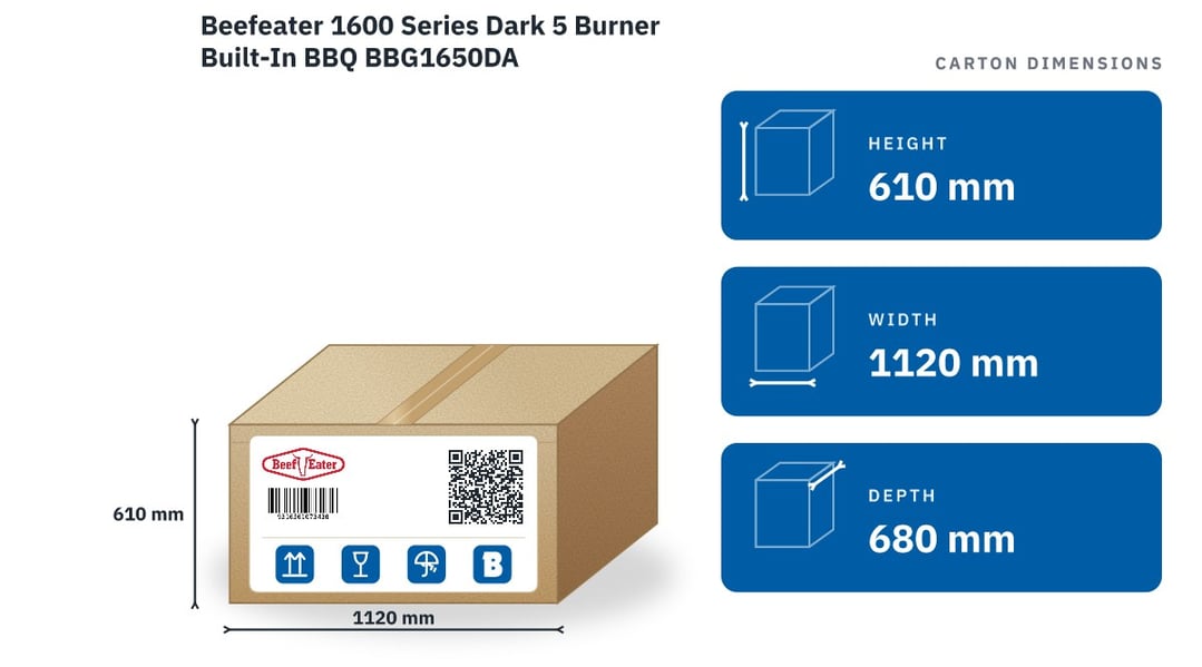 Beefeater 1600 Series Dark 5 Burner Built-In BBQ BBG1650DA — packaged dimensions