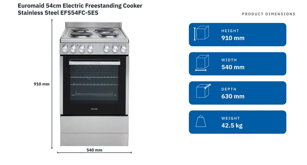 Euromaid 54cm Electric Freestanding Cooker Stainless Steel EFS54FC-SES