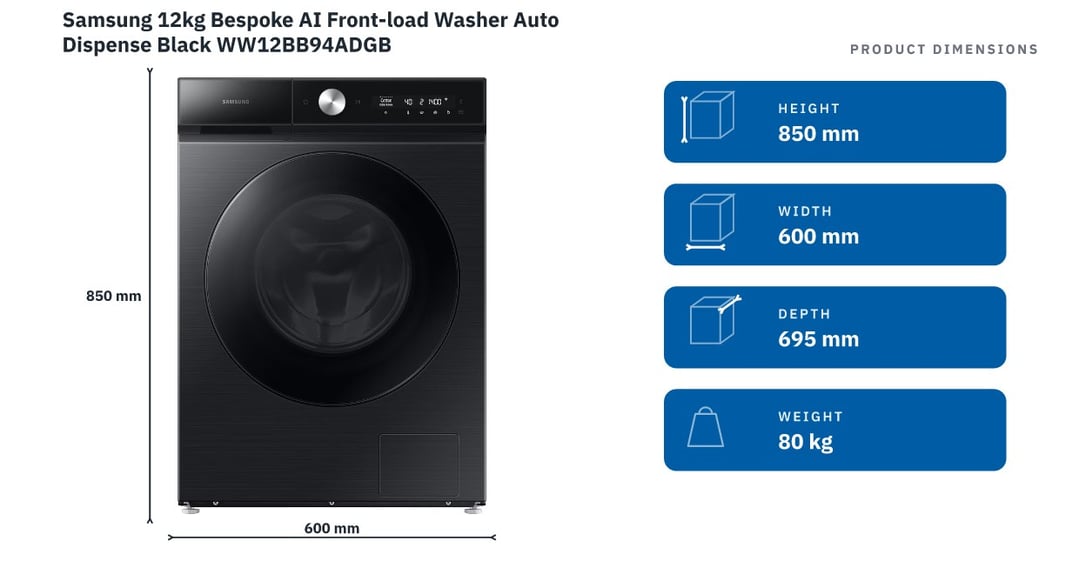 Samsung 12kg Bespoke AI Front-load Washer Auto Dispense Black WW12BB94ADGB