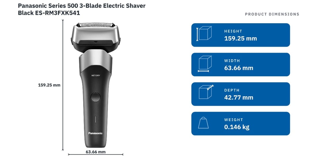 Panasonic Series 500 3-Blade Electric Shaver Black ES-RM3FXK541 — product dimensions