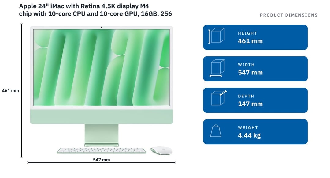 Apple 24" iMac with Retina 4.5K display M4 chip with 10‑core CPU and 10‑core GPU, 16GB, 256GB SSD - Green MWUY3X/A