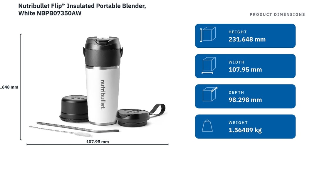 Nutribullet Flip™ Insulated Portable Blender, White NBPB07350AW